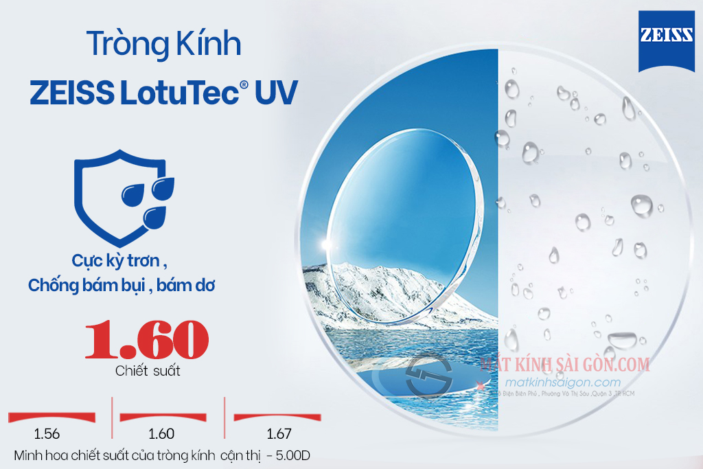 Tròng Kính ZEISS 1.60 LotuTec UV