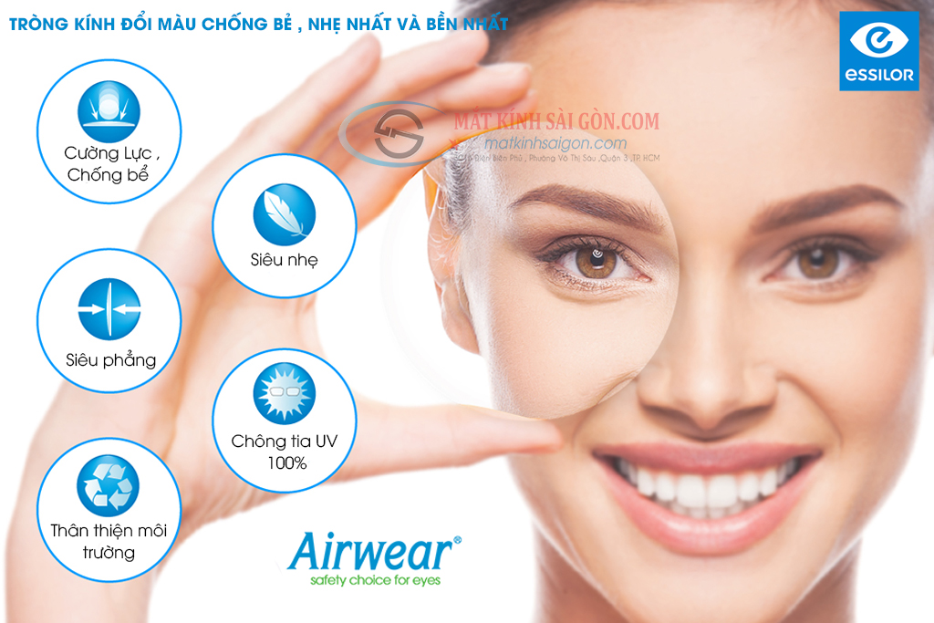 Tròng Kính Đổi Màu Chống Bể 1.59 Essilor Airwear - Hình 3