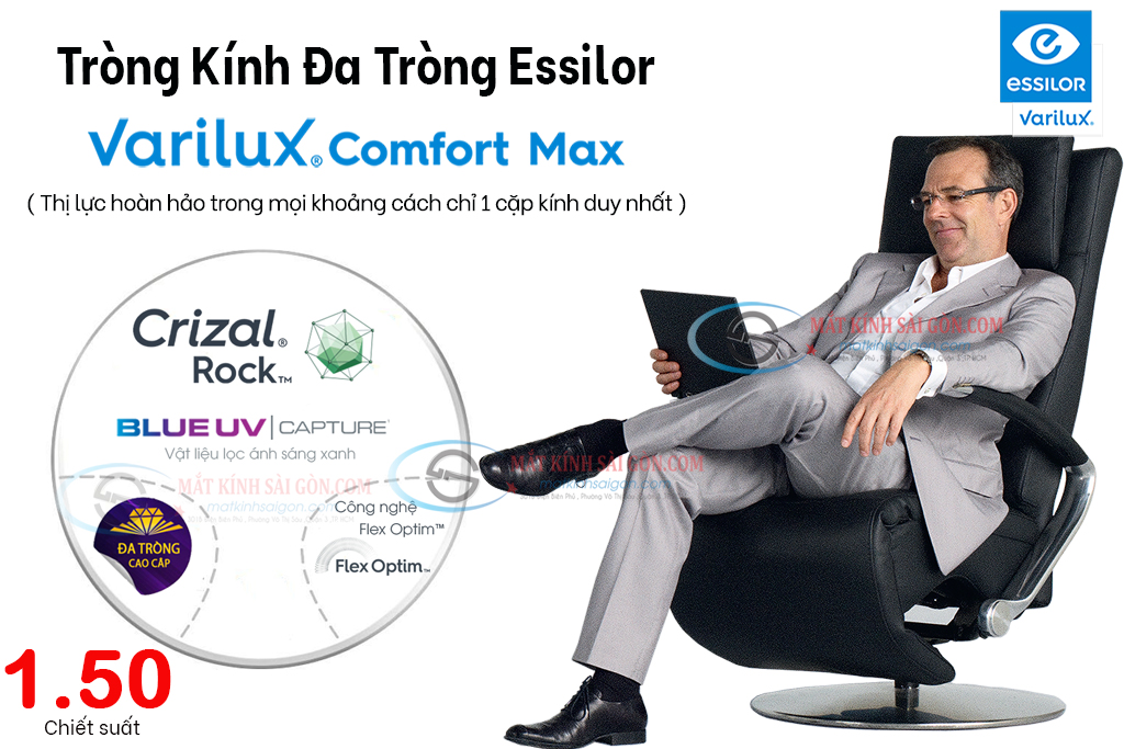 Tròng Kính Đa Tròng 1.50 Essilor Varilux Comfort Max
