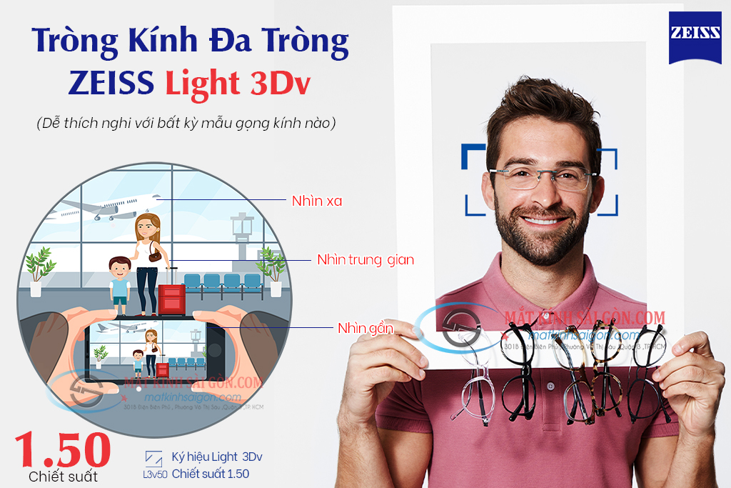 Tròng Kính Đa Tròng 1.50 Zeiss Light 3Dv