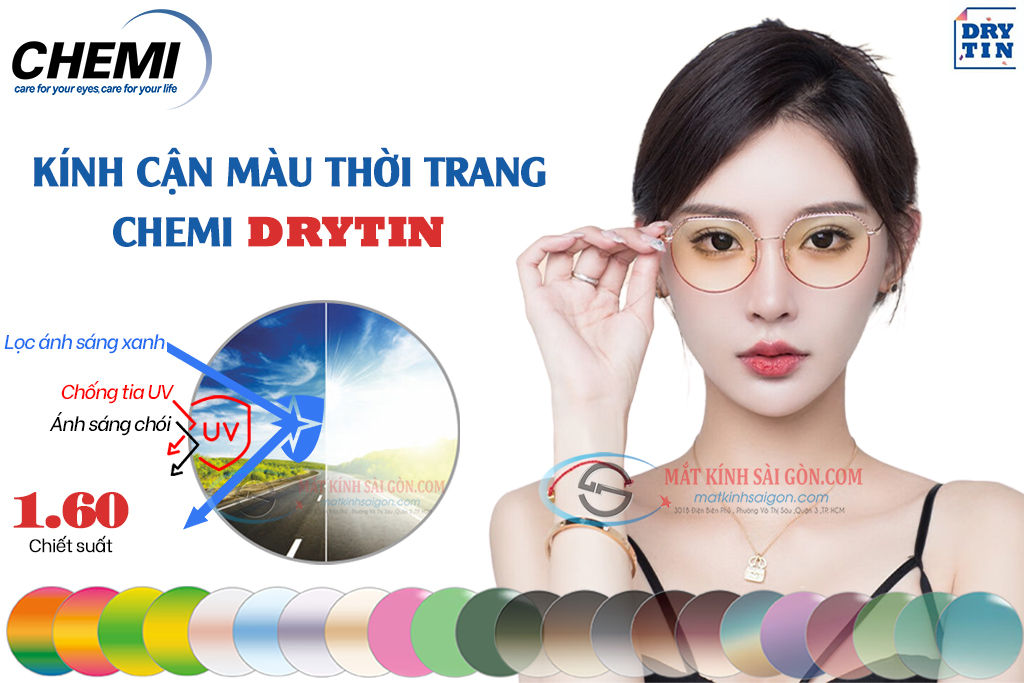 TRÒNG KÍNH CẬN MÀU 1.60 CHEMI DRYTIN